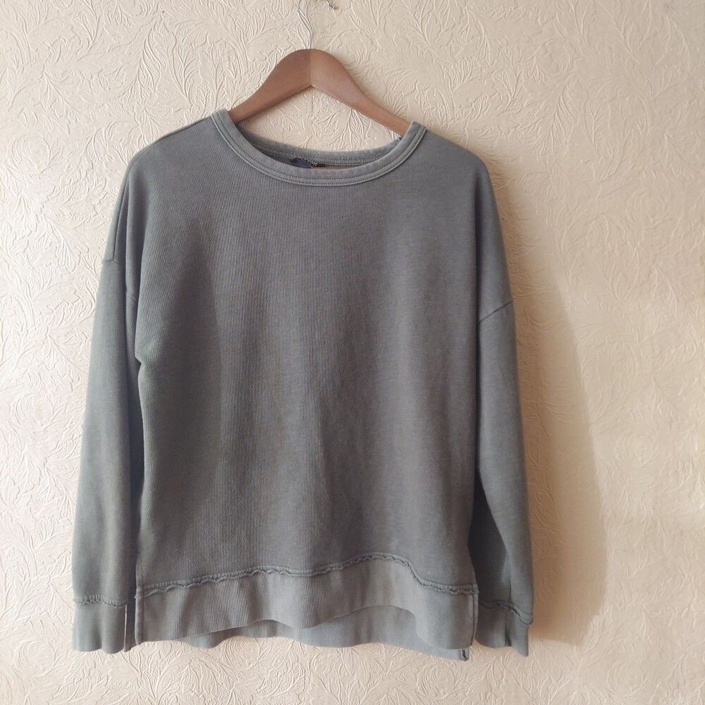 Buffalo David Button Green Sweatshirt Cotton Poly Blend Sz Small